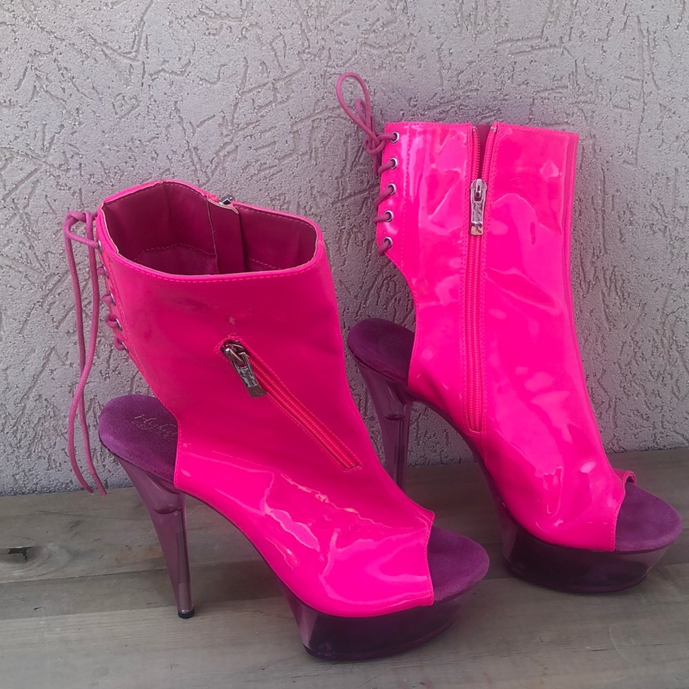 Highest Heel Platform Trans Hot Pink Zip Open Boot